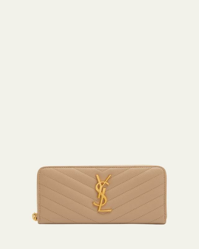 YSL Monogram Large Zip Wallet in Grained Leather